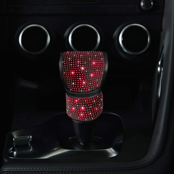 Setti, jossa 3 punaista bling-autotarviketta naisille, bling-ohjauspyörä