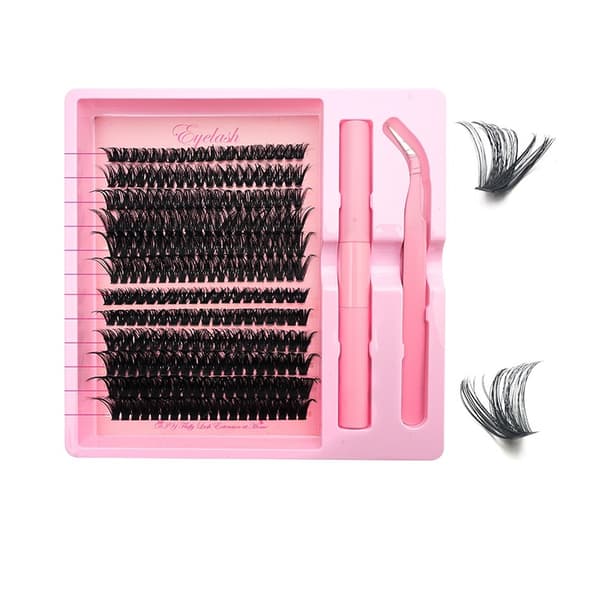 DIY Segmented Eyelash Set (12 Rows 60D+80D+Dual-Head Glue+Tweezers) - Natural and Reusable Eyelash Extensions