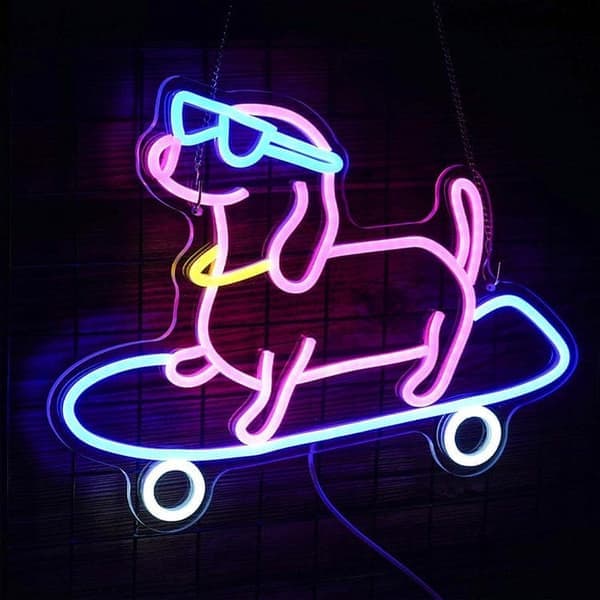 Skateboardkørende Hund Neonskilt LED Væglampe til Soveværelse & Bar[JUN]