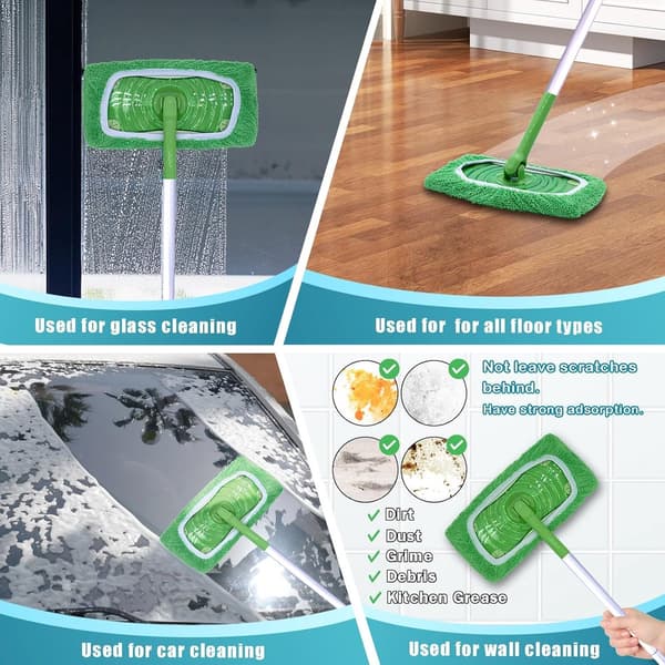 Microfiber Mop Pads, Reusable Wet and Dry Covers Compatible with Swiffer Sweeper, Hard Floors, Green, 4-Pack, 25/28/30 cm