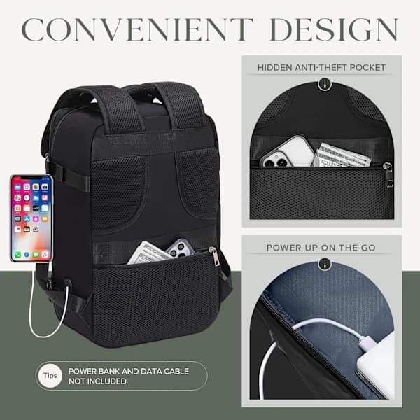 (pow yeah!) 17-inch Cabin Airplane Backpack, Travel Backpack, Commuter Backpack, Suitable for Men or Women, Grey