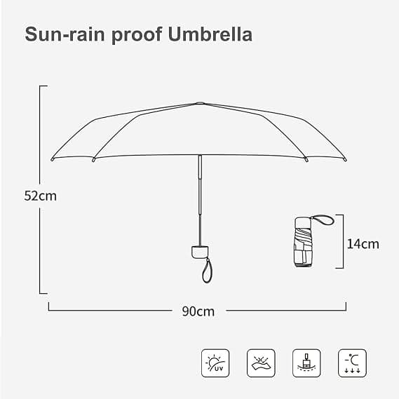 Foldbart rejseparaply, lille kompakt paraply til sol og regn Vindtæt UV-paraply med lynlåsetui til kvinder Pige, Sort