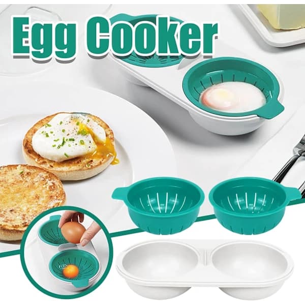 (pow yeah!) 2-Tier Egg Poacher with Drain Basket, Food Grade Egg Cooker (Blue)