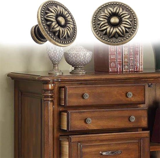 Set of 10 Antique Bronze Round Drawer Knobs - 30mm - Vintage Cabinet Knobs; Antique Round Single-Hole Aluminum Cabinet Knobs with Screws