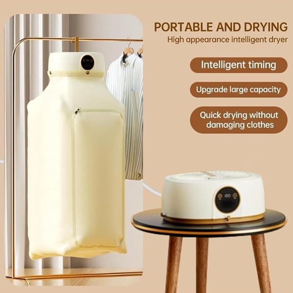 Automatic Clothes Dryer with UV Antibacterial Light, Remote Control, Timer, and Foldable Design for Home and Travel