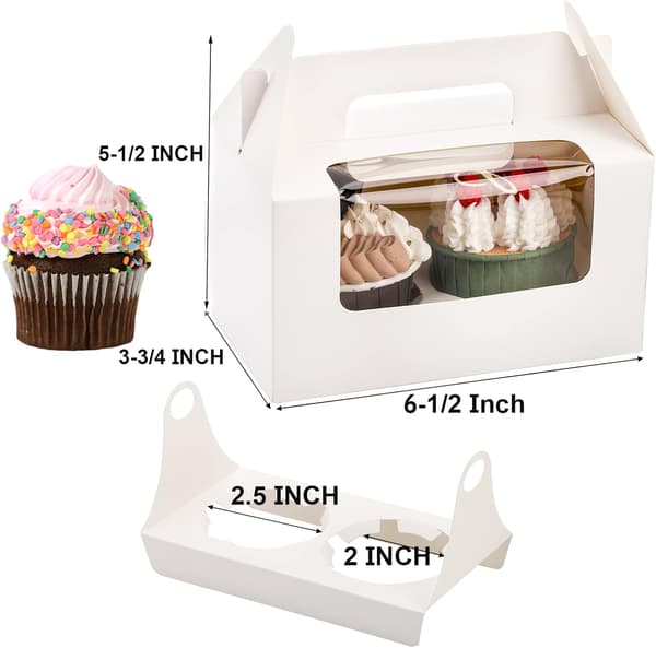 60-pak 2-tals hvide papir cupcake-æsker med indsats, håndtag og vindue, bærbare muffinbeholdere