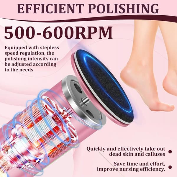 Electric Foot File, 60 Replacement Sanding Pads, Adjustable Speed, AC Powered, for Callus Removal and Foot Care, 2-Pack Pink