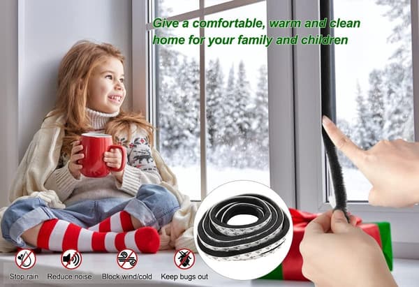 Door Brush Seal, Self-Adhesive Felt Draft Excluder, Soundproofing, 9mm x 15mm x 5m Roll, for Doors and Windows, Black
