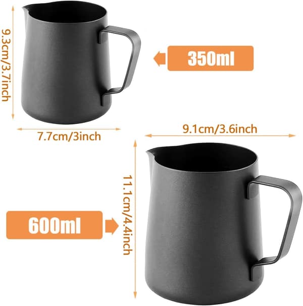 Espressokander i rustfrit stål, mælkeskummer til espressomaskiner Cappuccino Latte Art Sort, 350 ml