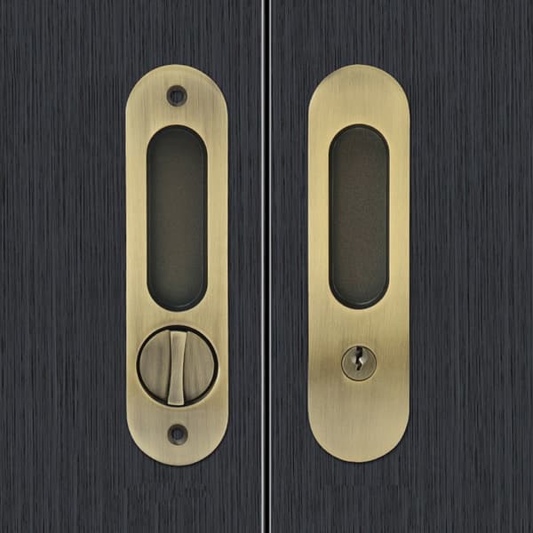 Flush Sliding Door Handle Set - Embedded Lock Body Handle for Interior Doors Bronze Bronze 546