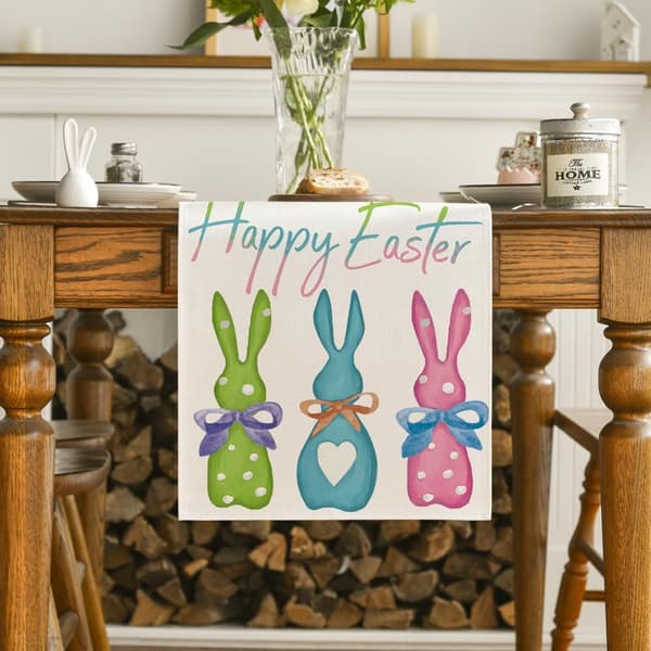 Rabbit Easter Bunny Table Runner, Seasonal Spring Holiday Kitchen Dining Table Decoration 33 x 183 cm
