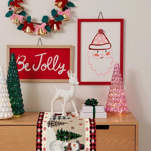 Christmas Table Runner, Washable Christmas Table Runner, 33 x 180 CM Table Runner, Snowman Table Decoration (Snowman)