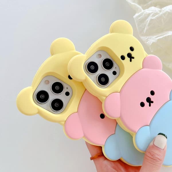 1 pc. Case for iPhone 16 Pro Max, Kawaii Phone Case 3D Silicone Cartoon Candy Bear Funny Cute Case Soft Rubber Shockproof