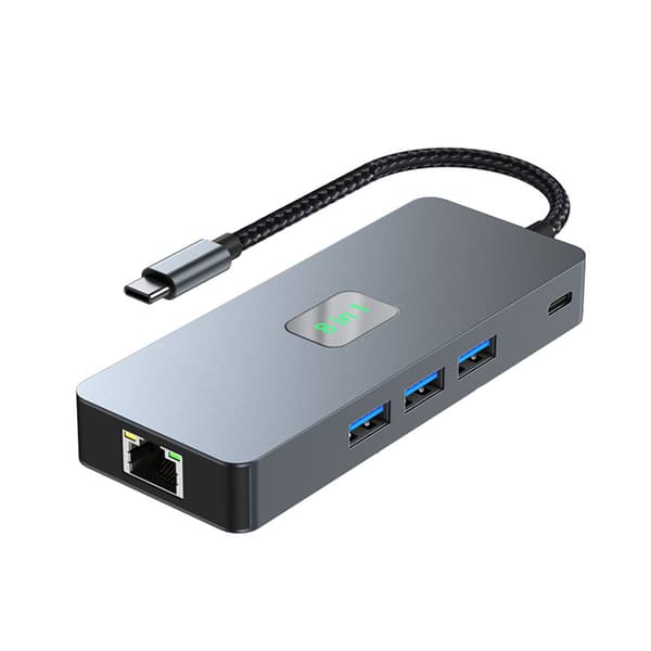 8-i-1 USB C Hub, Dobbelt 4K60Hz, Gigabit Ethernet-adapter