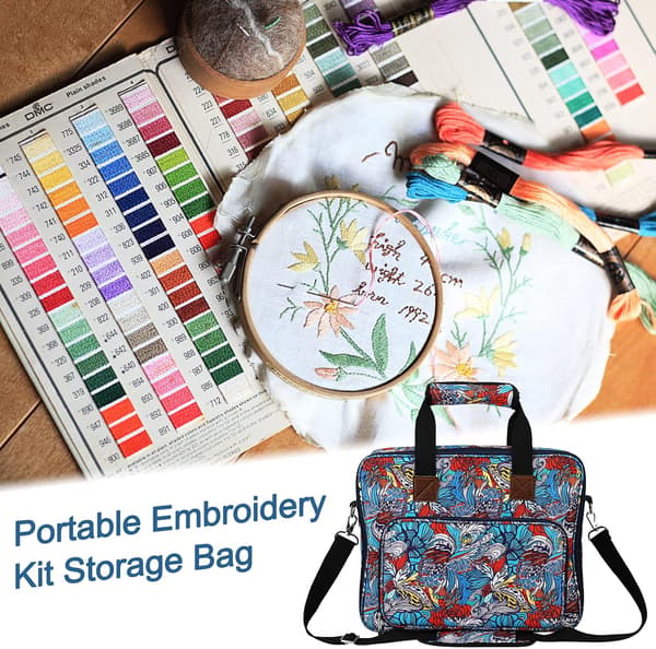 Portable Storage Bag for Embroidery Kit with Multiple Compartments Square Carry Bag
