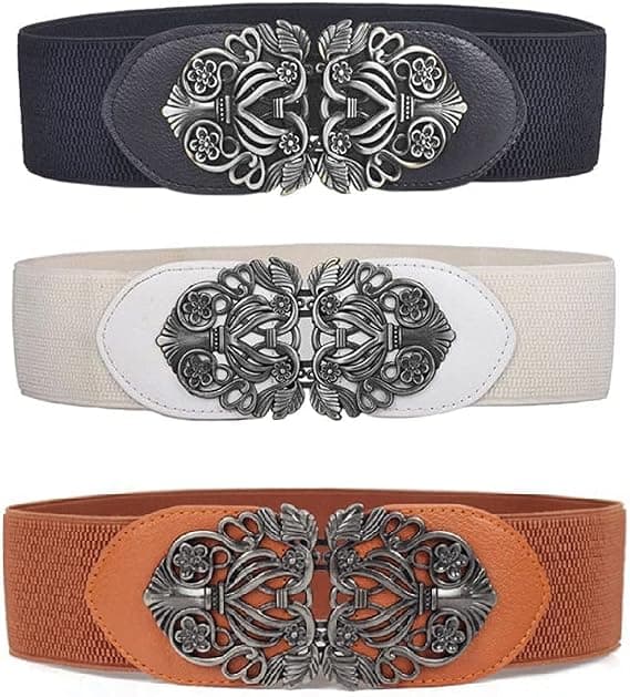 3-pack Dam Elastiska Bälten i Vintage Stil för Klänningar