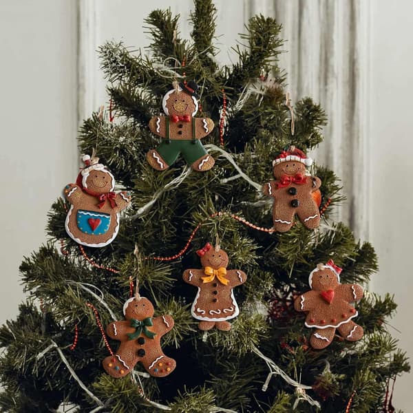 6 stycken pepparkaksgubbe hängande julgransprydnader