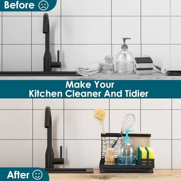 Kitchen Organizer, Soap Dish Dish Brush Sponge Holder, Dish Rack for Countertop, Dish Rack