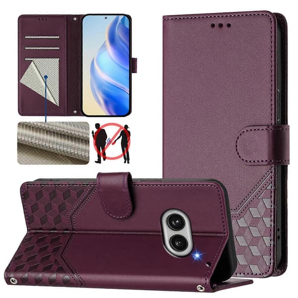 RFID Leather Phone Case with Honeycomb Embossing Violet For Nothing Phone 2a Violet For Nothing Phone 2a