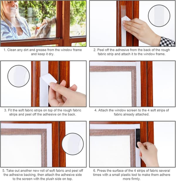 Window mosquito net with Velcro fastening, insect screen for windows with self-adhesive Velcro tape, cuttable mosquito net
