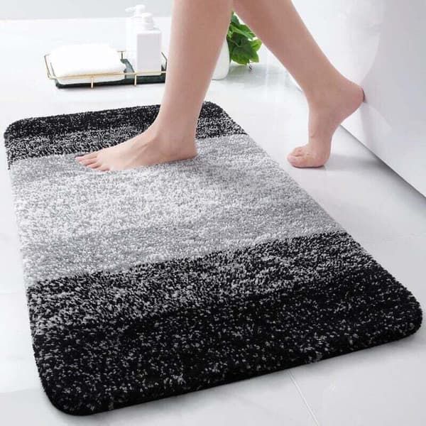 Mikrofiber badeværelsesmåtte, blød og absorberende skridsikker tyk maskinvaskbar tør badeværelsesmåtte til badeværelse, badekar og bruser, 24\" x 16\", sort