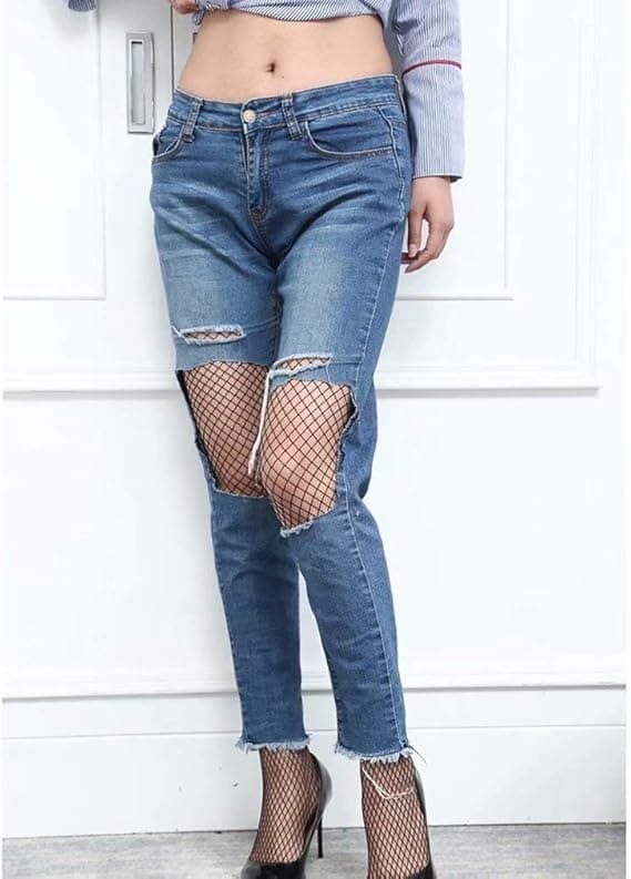 Dame Leggings med Høj Talje, Fiskenetstrømper, Lårstrømper, Sort
