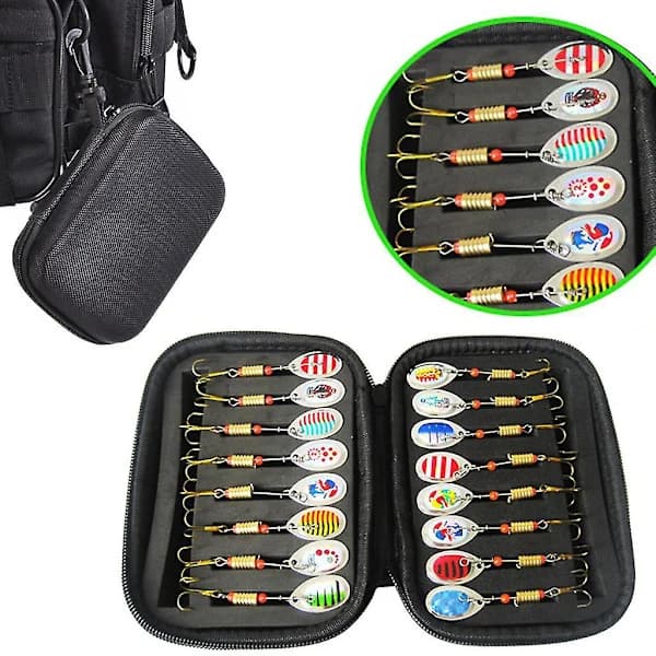 (Pow yeah!) 16 Fishing Lures with Spinnerbait, Spoons, and Lure Bag