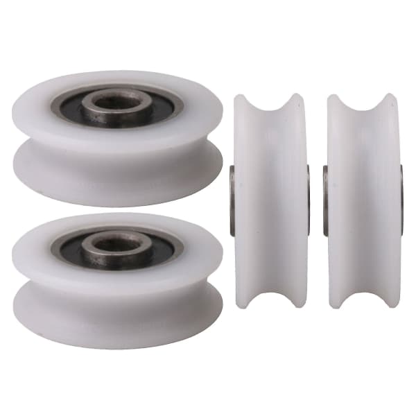 4 mm vita U-spår dörrrullar i nylon, 4-pack [JUN]