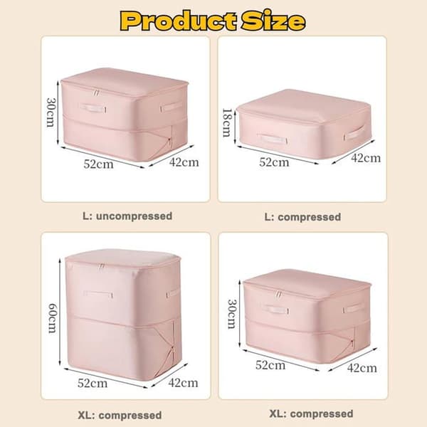 Sæt med 2 kompressionsposer, ultrarummelig selvkomprimerende opbevaring til dyner, tæpper, sengetøj (pink, XL+L)
