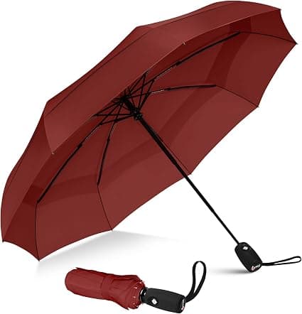 (Burgundy) Automatic Folding Umbrella - Small, Compact, Windproof, Sturdy - Suitable for Men, Women, and Children