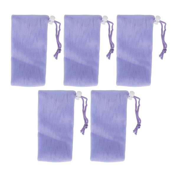 5 Mesh Soap Bag Purple Bubble Foam Net with Drawstring for Body and Face Cleansing