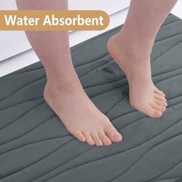 Baderomsmatte i memory foam, 24 x 16 cm, ultramyk og absorberende, sklisikker, mørkegrå.