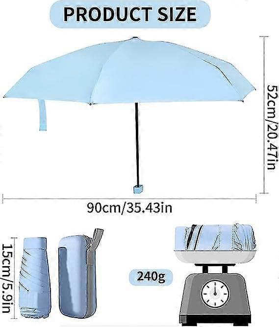 Minisammenleggbar paraply, 6 sammenleggbare paraplyribber, miniparaply - Blå