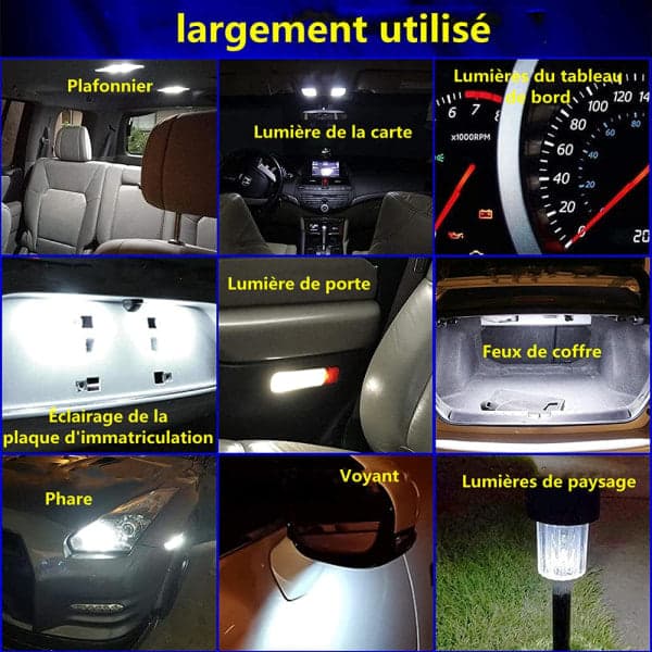 10 stk. hvide T10 3030 2SMD LED-pærer til bil (hvidt lys)