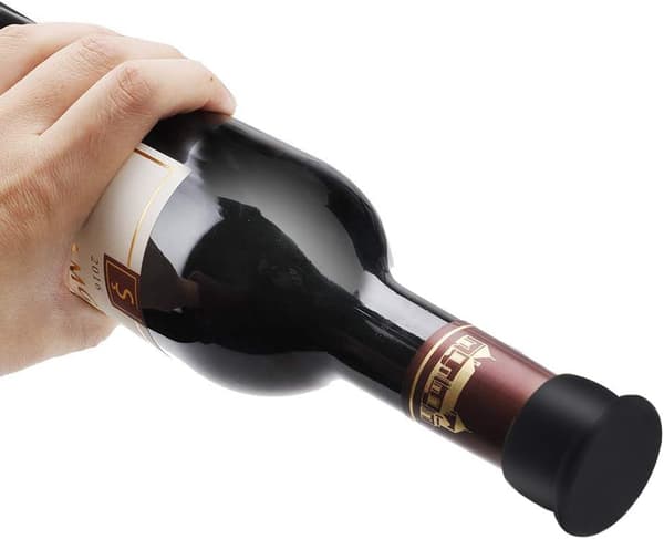 Svart - Sæt med 6 silikonepropper til vin, runde propper, ølpropper