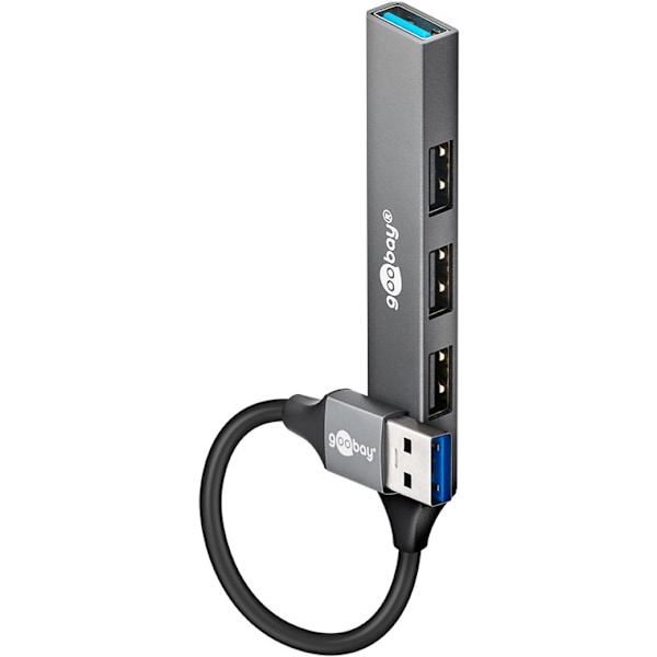 Slank USB-hub med 4 porter, USB-A til USB-A, 5 Gbit/s Ljusgrå