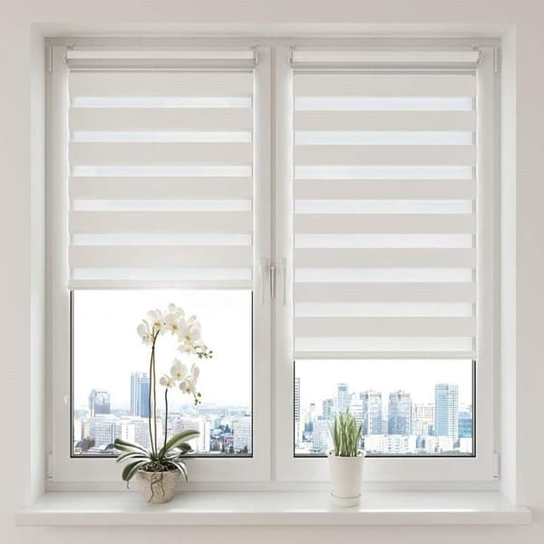 Day and Night Blackout Blind without Drilling - White - 45 x 130 cm - Roller Blind, Double Fabric, for Interior Windows