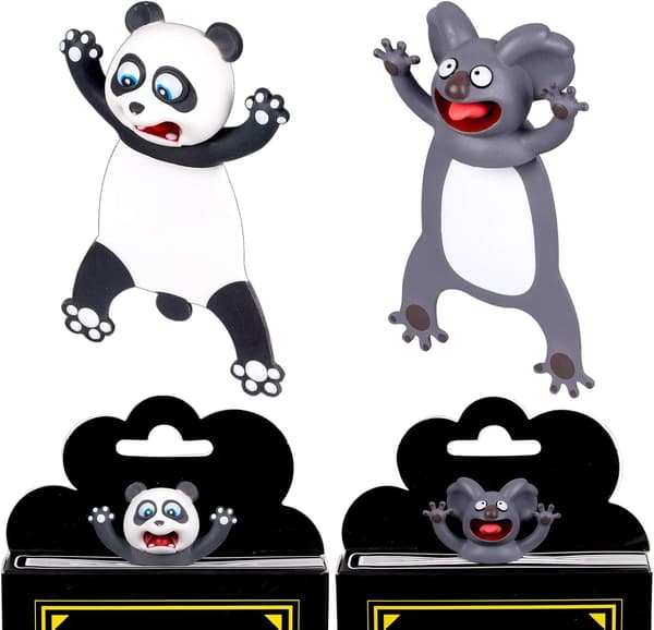 3D Tegneserie Dyre Bogmærker - 2 Stykker Fladtrykte Landdyr, Søde Panda & Koala Læsebogmærker - Tilbage til Skolen Gave til Studenter