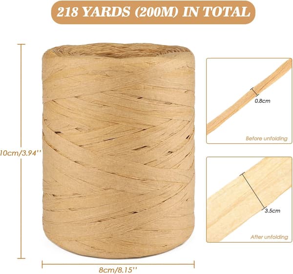 200M Raffia Paper Ribbon, Natural Paper Packaging String for Gift Wrapping..