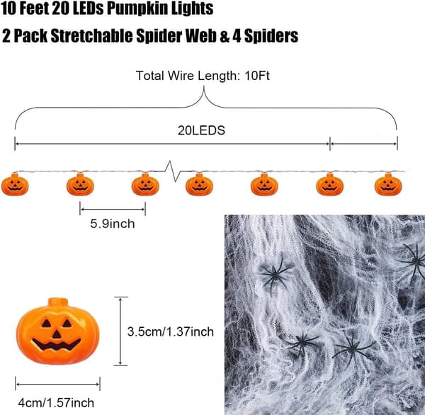 Halloween-lys gresskar, batteridrevet dekorasjon, 3 meter