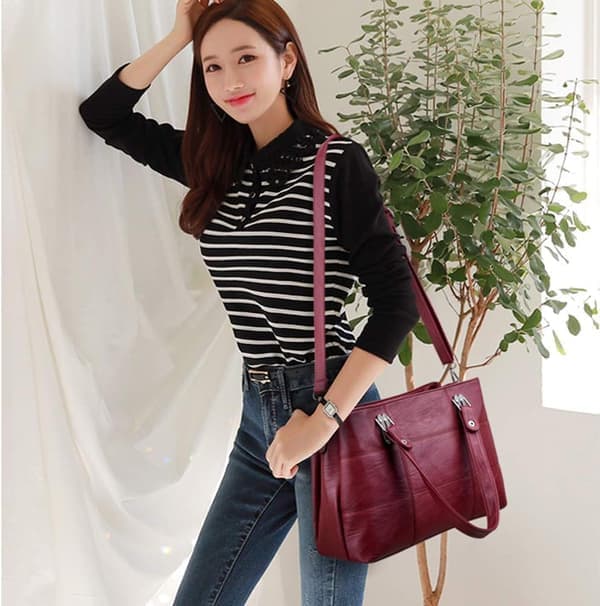 Håndtasker til Kvinder Top Håndtag Læder Skuldertaske Crossbody Tasker Dame Tote Messenger Designer Tasker (Burgundy)