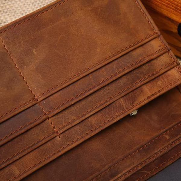 Miesten nahkainen lompakko luottokorttipidike vintage pitkä tasku matkustamiseen
