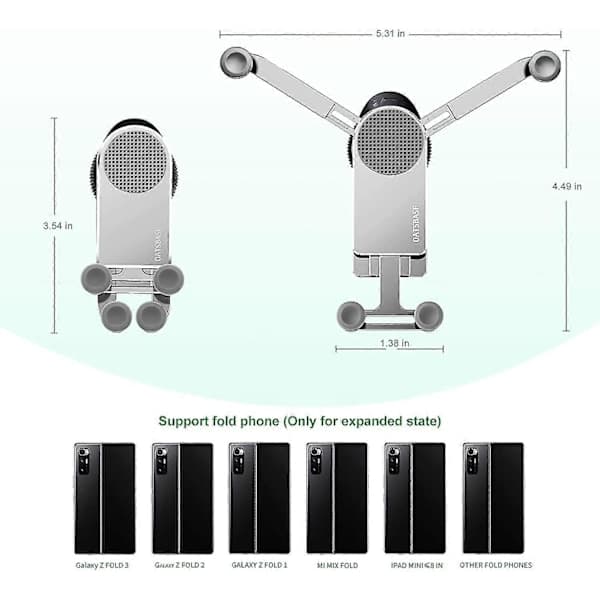Gravity Car Holder Compatible with Samsung Galaxy Z Fold 4/z Fold 3, Car Air Vent Clip Mount Smartphone Stand Silver Silver Silver