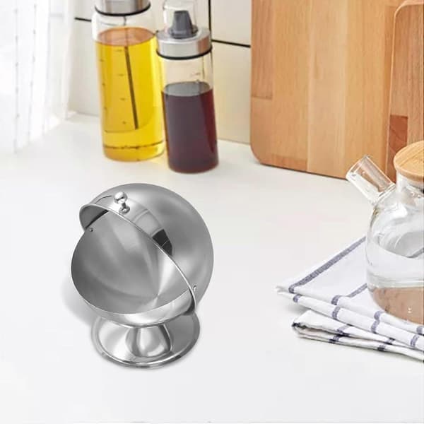 Stainless Steel Sugar Bowl with Roll-Top Lid, Globe-Shaped Salt and Spice Container for Kitchen Use (FMY)