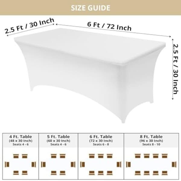 Stretchdukar [183 cm] Polyester- och Spandex-bordsöverdrag - Maskintvättbara och skrynkelfria (2-pack, vit)