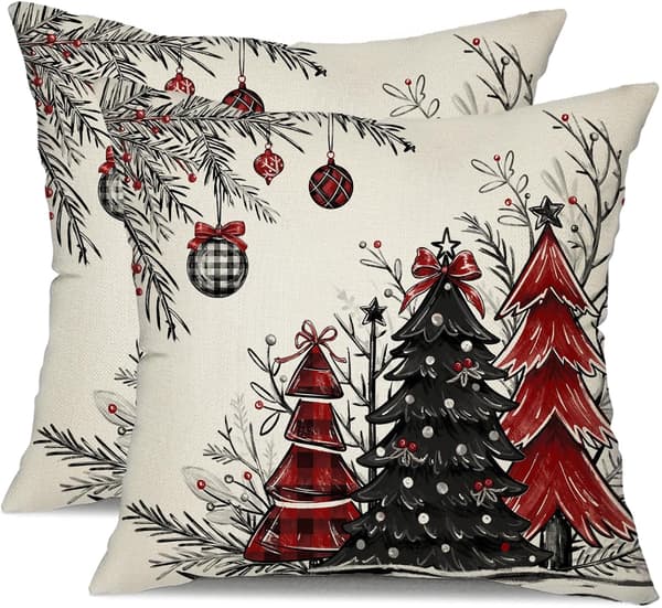 2-pak 45x45 cm Julepudebetræk Juletræsdekor Design - Vinter Jule Dekorative Puder til Hjem Sofa