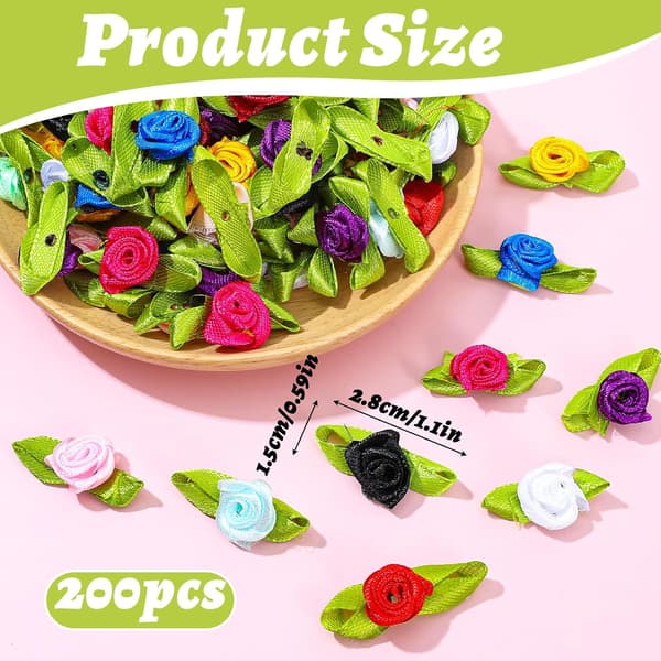 200 stk. miniblomster til håndarbeid, 15 mm stoffbryllup