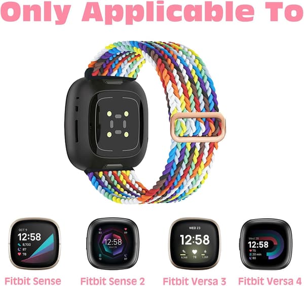 4 st Elastiska Nylonband Kompatibla med Fitbit, Fitbit Versa 3 Armband Flätad Nylon Sport, Fitbit Versa 4 Armband Ersättning