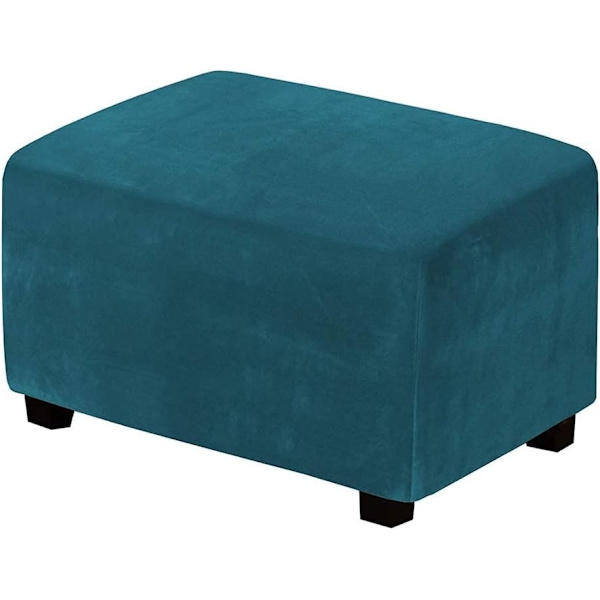 (Deep Sea Blue) Stretch Pouf Cover Velvet Ottoman Cover Rectangular