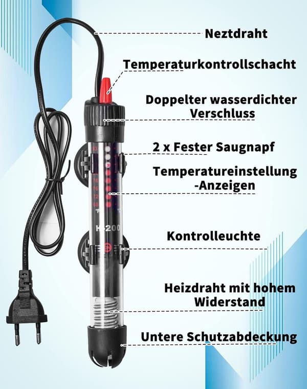 Justerbar akvarievarmer, 25W akvarievarmer med termostat 20-34°C til akvarier og akvarier